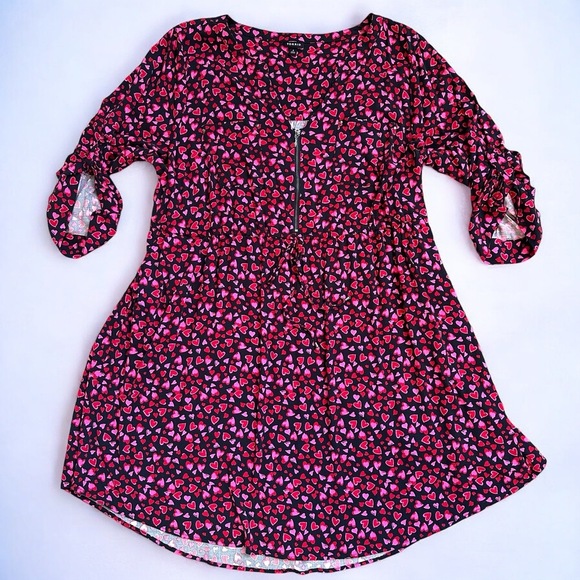 TORRID‎ Red Heart Pattern Tied Empire Waist Tunic Dress Zipper Detail Plus Sz 4X - Picture 5 of 15